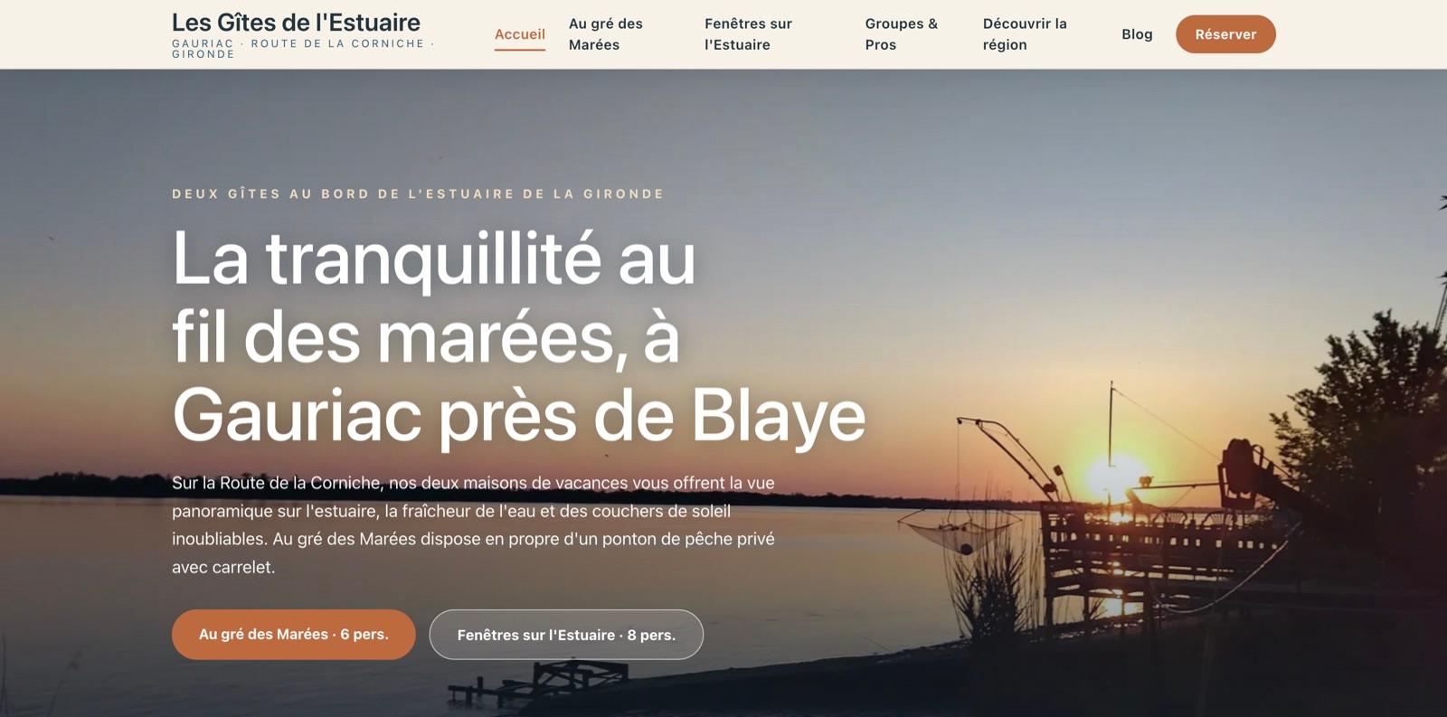 Page d'accueil du site Gîtes de l'Estuaire 33